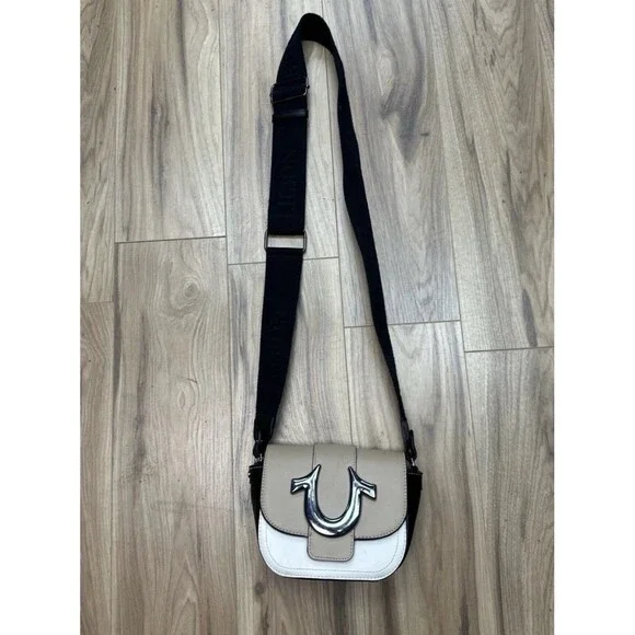 true religion Brown White Black Mini Crossbody Saddle Bag