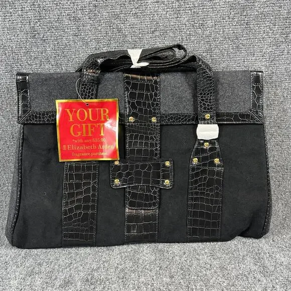 Elizabeth Arden Black Croc Embossed Tote Bag 17x11