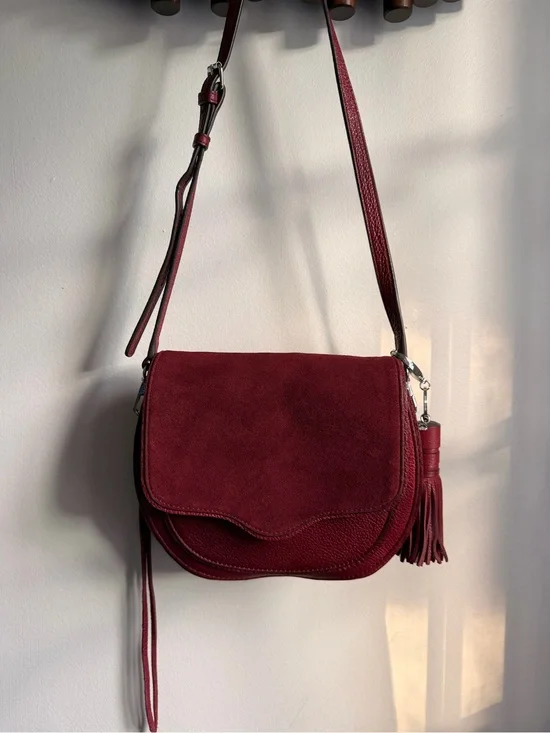 Rebecca Minkoff Mini Suki Suede Leather Saddle Crossbody Bag - Beet Burgundy