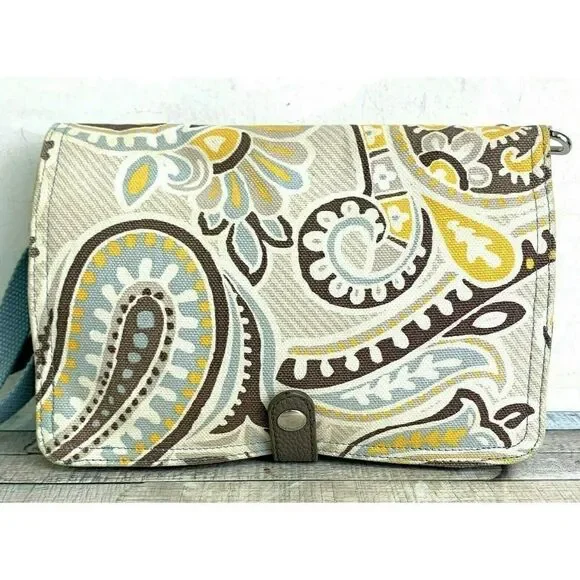 THIRTY-ONE BLUE COLORFUL PAISLEY COTTON FLAP X-BODY SHOULDER BAG HANDBAG PURSE