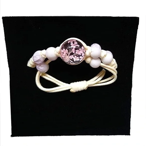 Encapsulated Dried Flower Charm Handmade Adjustable Bracelet