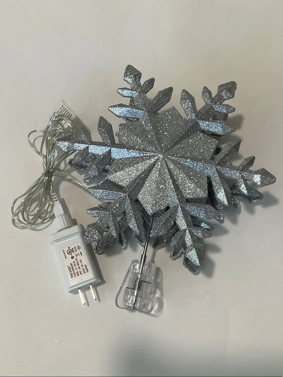 Silver Glitter Snowflake Tree Topper with LED Lights
