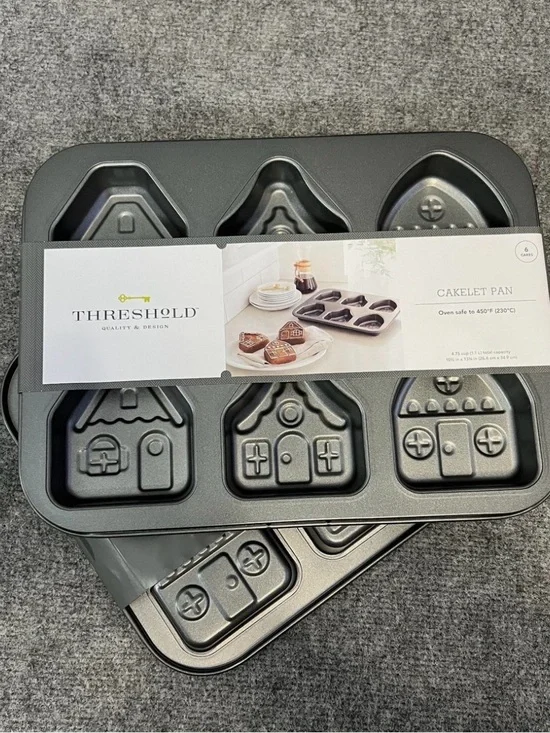 Threshold Gingerbread House Cakelet Pan Nonstick 13.75x10.5, Metal (2 Pack)