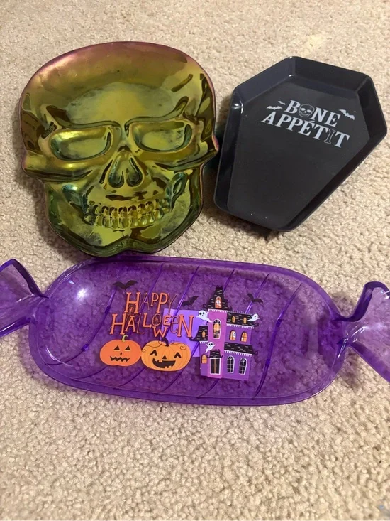 Purple Halloween Candy Dish - Haunted House & Pumpkins