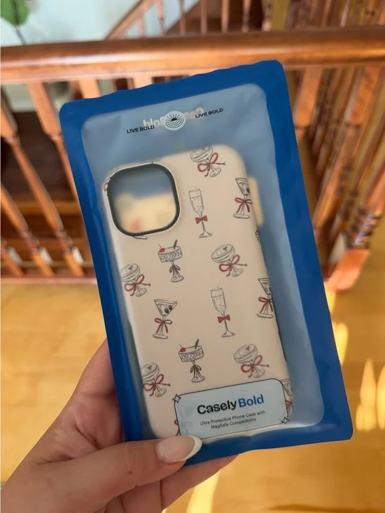 iPhone 14 Casetify Bold Champagne & Cocktail Pattern Phone Case - Cream