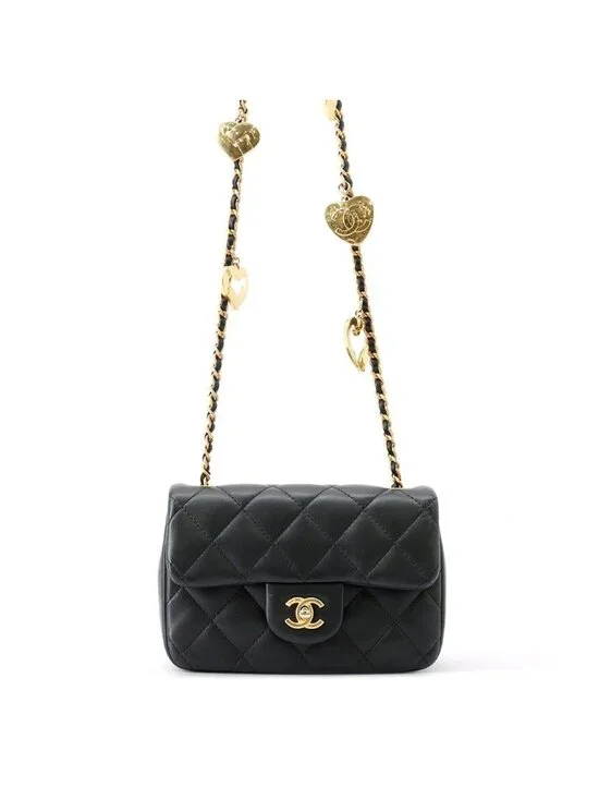Chanel Chain Shoulder Bag Mini Quilted CC Logo Lambskin Black
