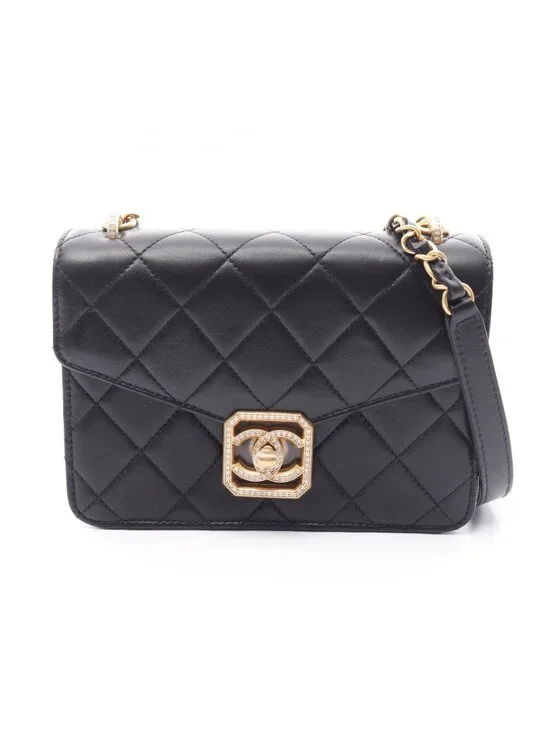 Chanel Shoulder Bag Quilted Black Lambskin Mini Chain