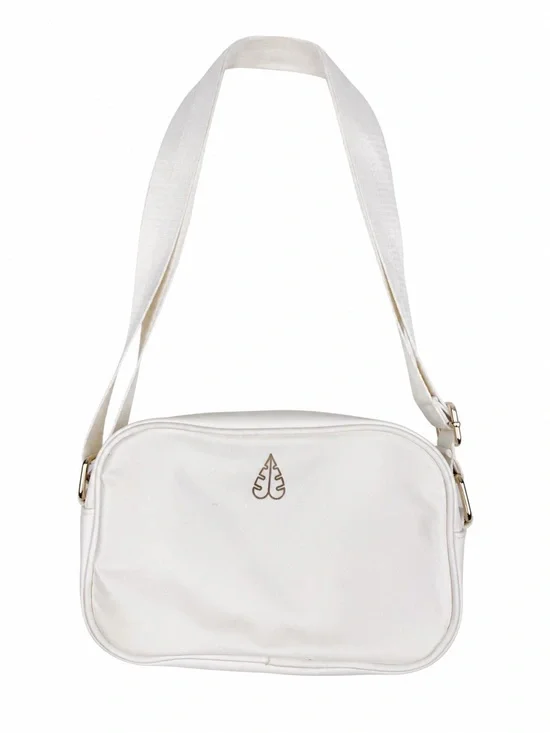Biossance White Zip Shoulder Bag Adjustable Strap Lined Gold Hardware Crossbody
