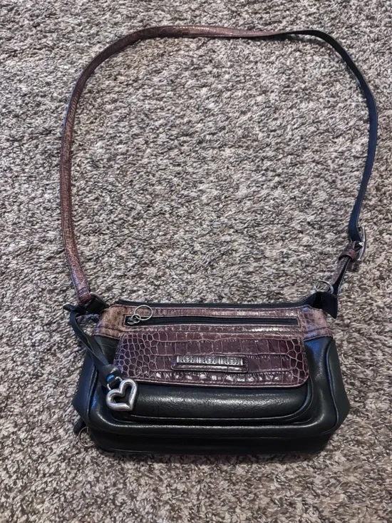 Brighton Croc-Texture Purple Shoulder Bag with Black Leather  Trim