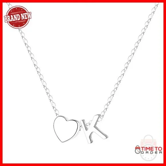 Sterling Silver Initial Heart Necklace, 16