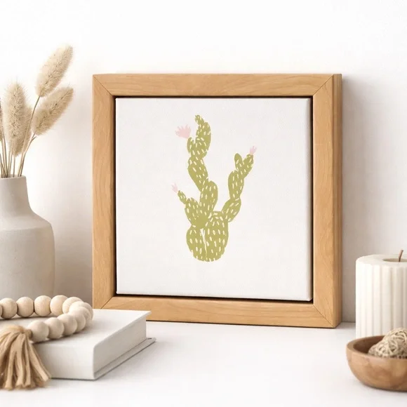 6”x6” Framed Cactus Canvas Wall Art Boho Minimalist Decor