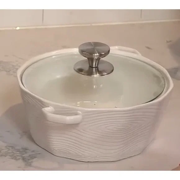 Temp-tations‎ Ovenware Woodland 3-Quart White Ceramic Baker with Glass Lid