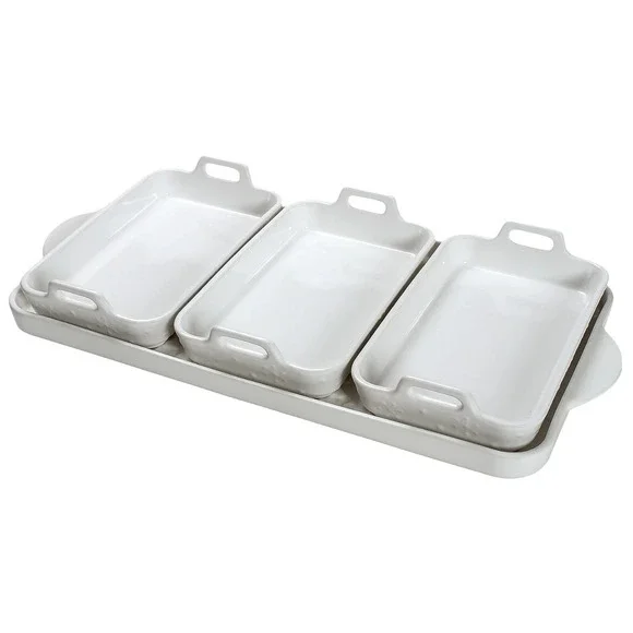 Temp-tations‎ Woodland Set of 3 Ceramic Micro Bakers with Serving Tray White