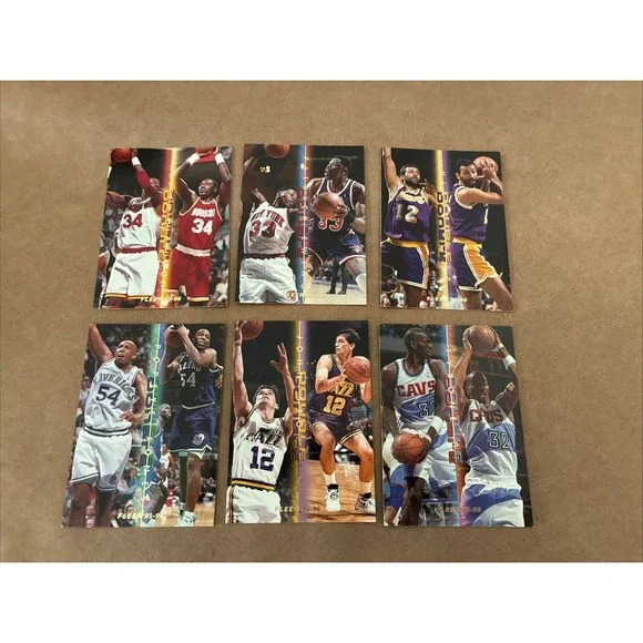 95-96 Fleer Double Double Insert 6 Card Lot‎ Ewing Divac Olajuwon Stockton