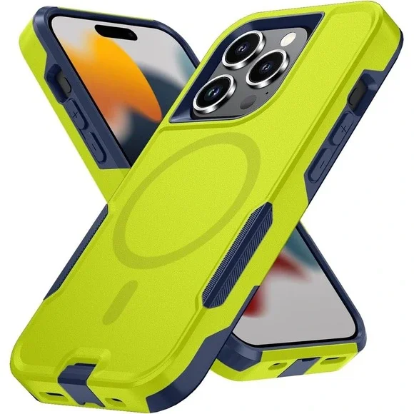 Tian Yi Magnetic‎ Shockproof Case for iPhone 15 Pro Max MagSafe Lime Green Blue