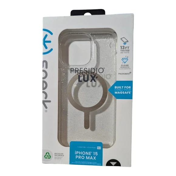 O1. Speck Presidio Lux Magsafe Case for Apple iPhone 15‎ Pro Max - Glitter Cover