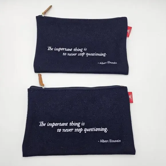 2 Navy Blue Viking Wool Money Bag Travel Bag Pencil Pouch Albert Einstein Quote