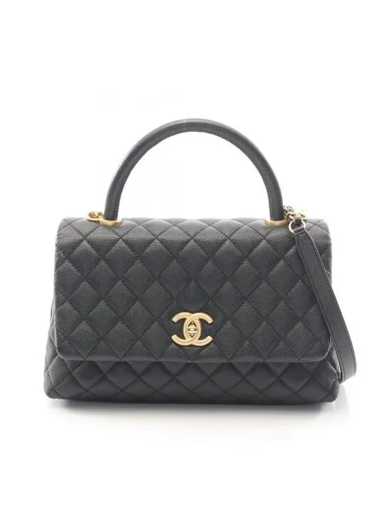 Chanel Handbag Coco Handle 29 Top Flap Bag Quilted 2-Way Black Caviar Leather