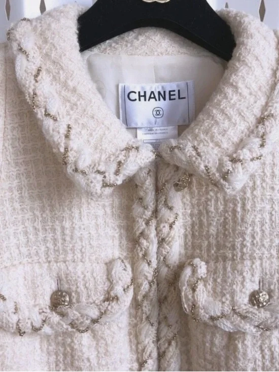 2007 CHANEL Cream Tweed Jacket with Gold-Tone Braid. Original price $4500-$6500.