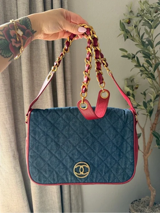 Chanel Denim Quilted with red trim. Vintage