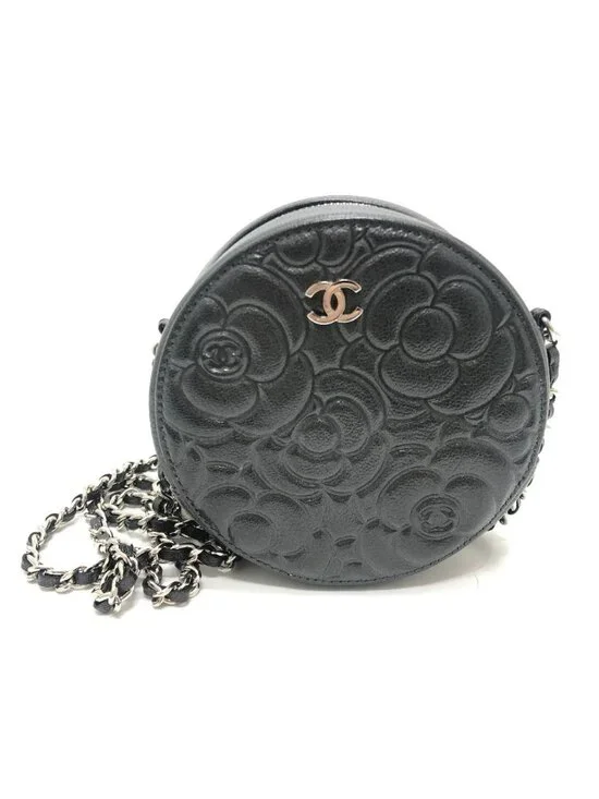 Chanel Shoulder Bag Camellia CC Logo Unknown Leather Gray