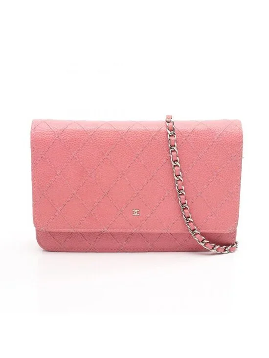 Chanel Shoulder Bag Quilted Pink Caviar Leather Chain Wallet