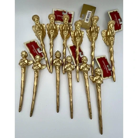 2003 Gold Angel & Virgin Mary Icicle Ornaments 7.5 - 8