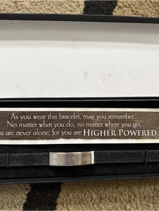 Engraved “Higher Powered” Bracelet in Silver and Black