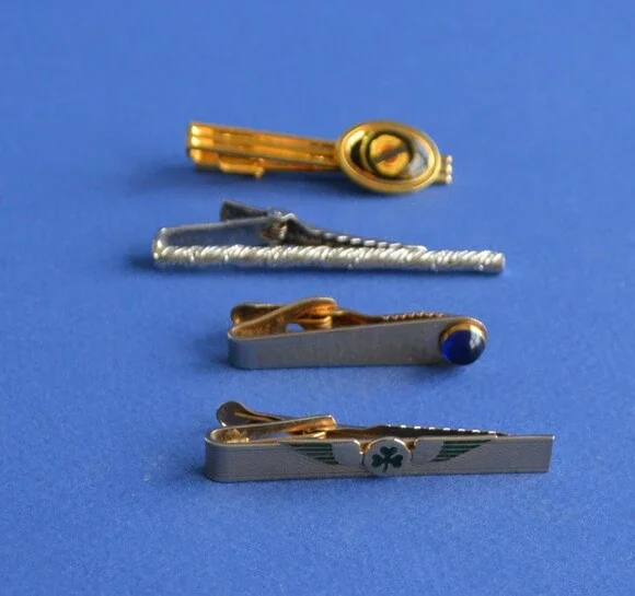 Set of 4 Tie Clasps/Tacks-Chrysler, Square, Blue Stone, Rope, and Central Wing