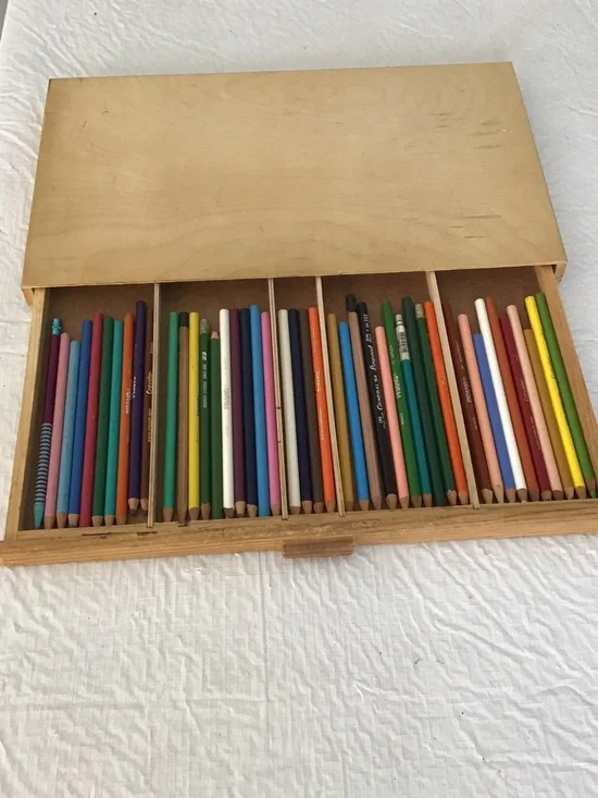 Wooden Pencil Organizer Box - Natural Finish (Natural).   ##