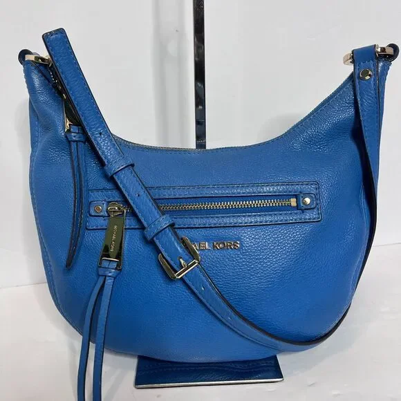 Michael Kors Rhea Heritage Blue Crescent Hobo Crossbody Bag