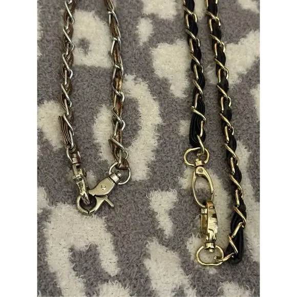 2x chain & faux leather silver/gold bronze black straps belts