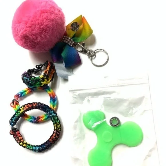 5PC Set 3 Rainbow Loom Girls Bracelets Glow Fidget Spinner JoJo Bow Keychain‎