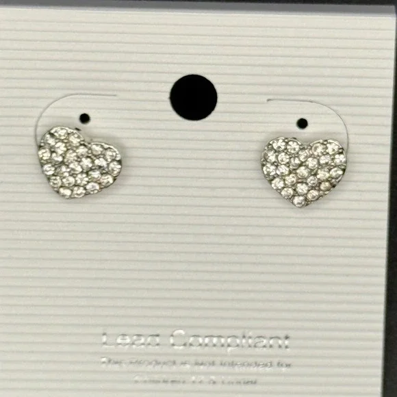 Girls Heart Stud Earrings Silver‎ Tone Rhinestone Pave Crystal Sparkle Jewelry