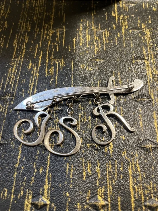 Monogram Letter J S R Silver-Tone Brooch Pin