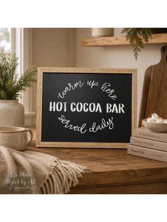 Hot Cocoa Bar Wall Sign Farmhouse Kitchen Decor Chalkboard Winter Wall Art