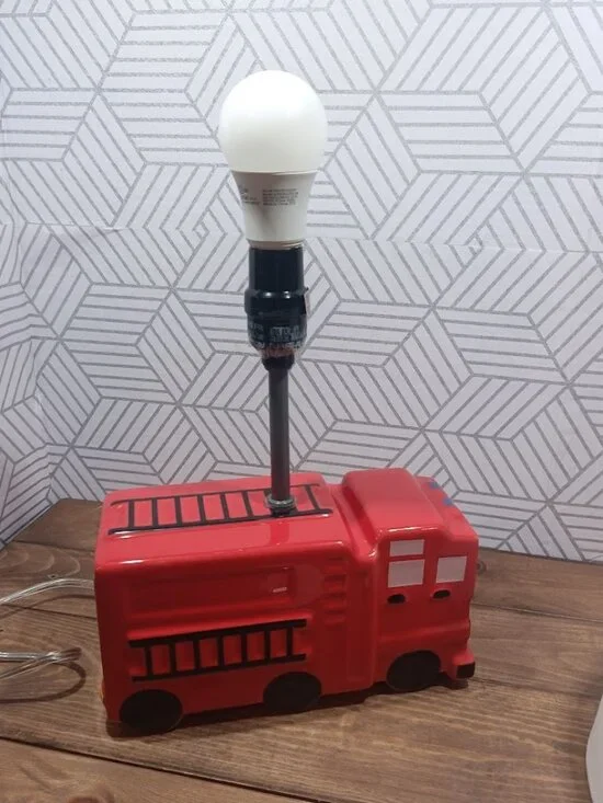 Red Ceramic Fire Truck Bedroom/Nursery/Playroom/Table Lamp