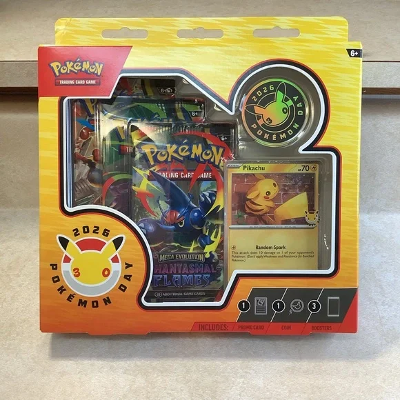 NEW! Pokémon Day 2026 Collection Box includes 3 Booster Packs, Promo Card & Coin