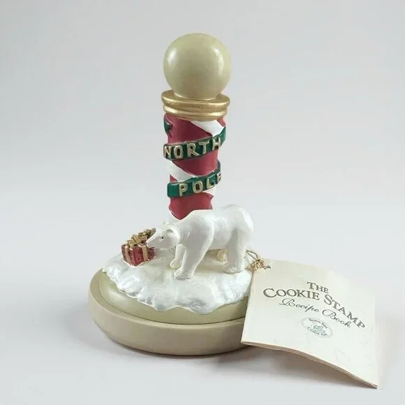 Vintage 1995 Brown Bag Cookie Art Stamp #13 North Pole House Polar Bear Ceramic