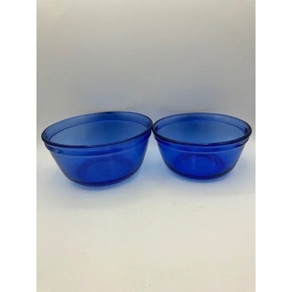 Two Anchor Hocking Cobalt‎ Blue Glass Mixing Bowls Ovenware 1qt & 1.5qt