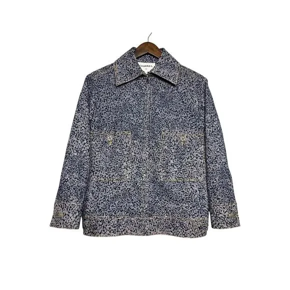 CHANEL Camellia CC Floral Denim Jean Jacket Oversized Bomber Size 34 Women’s 2