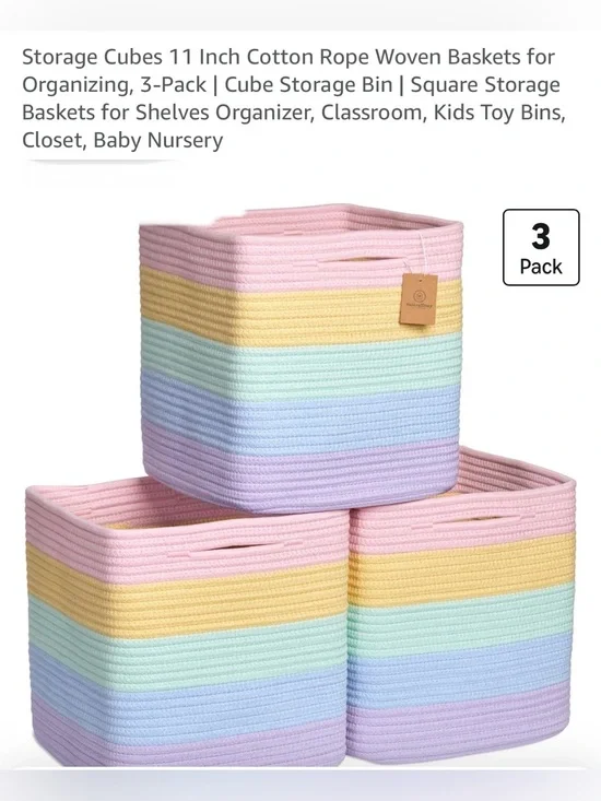 NWT..Pastel Stripe Cotton Rope Storage Bins - 3-Pack