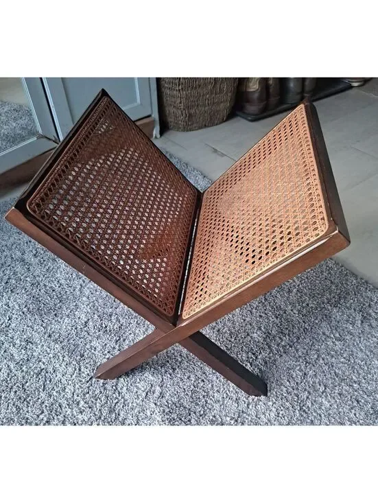 Vintage 1997 Bombay Company Mid-Century Boho Wood Caned Magazine/Storage Rack