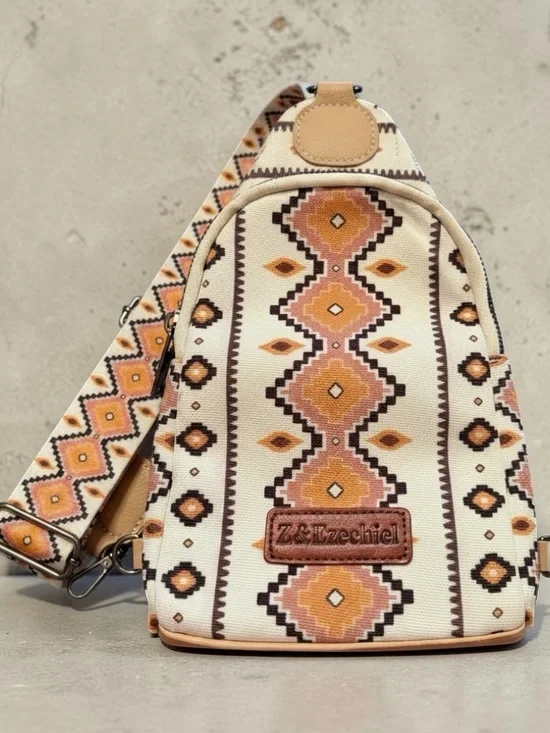 Cream & Tan Aztec Crossbody Sling Bag - NWOT