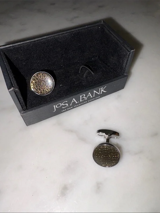 Jos. A. Bank Silver Tone and Textured Gold and Black Round Cuff Links