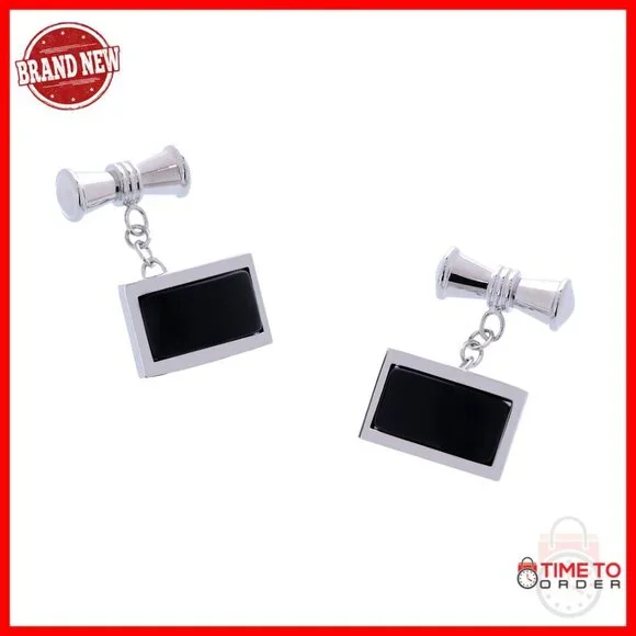 Men's Black Agate Cufflinks Rectangular Brass Professional Formal Wear