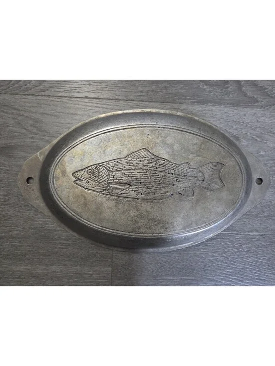Vintage Pewter Fish Mold Oval Baking Aspic Mold Wall Hanging Kitchen Decor