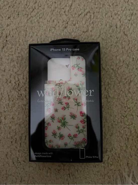 Wildflowers iPhone 15 Pro Case - White with Pink Rosebuds