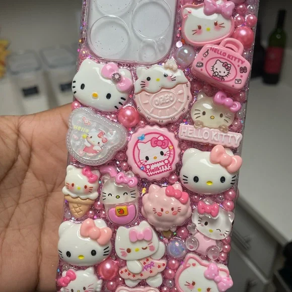 Hello Kitty Pink Decorative Phone Case - Cute 3D Bow Design