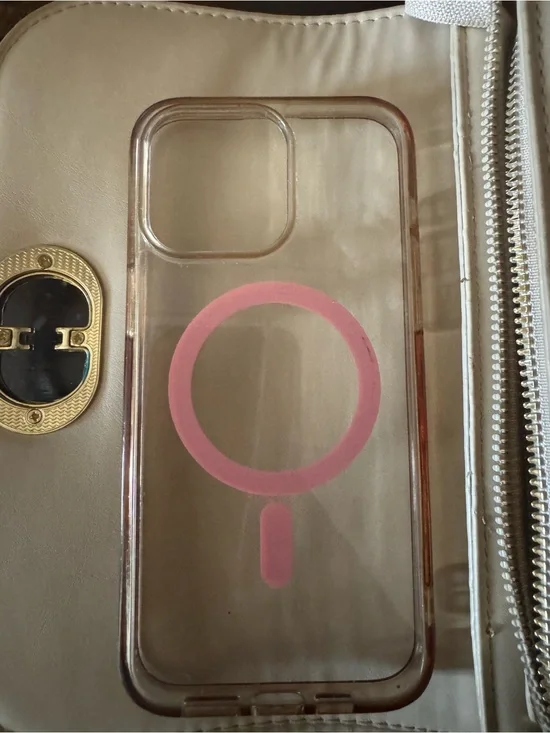 Clear Phone Case with Pink MagSafe Ring - iPhone 15 Pro Max